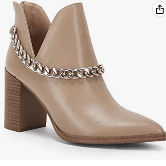 Cut Out Ankle Boots Gold Chain Chunky‎ Heel Zipper Almond Toe Western Boots - Picture 4 of 16